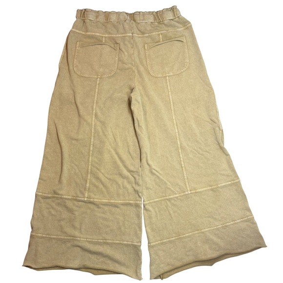 Easel Womens Mineral Wash Terry Knit Wide Leg Cargo Pants Camel Pants Large Boho - Picture 2 of 10
